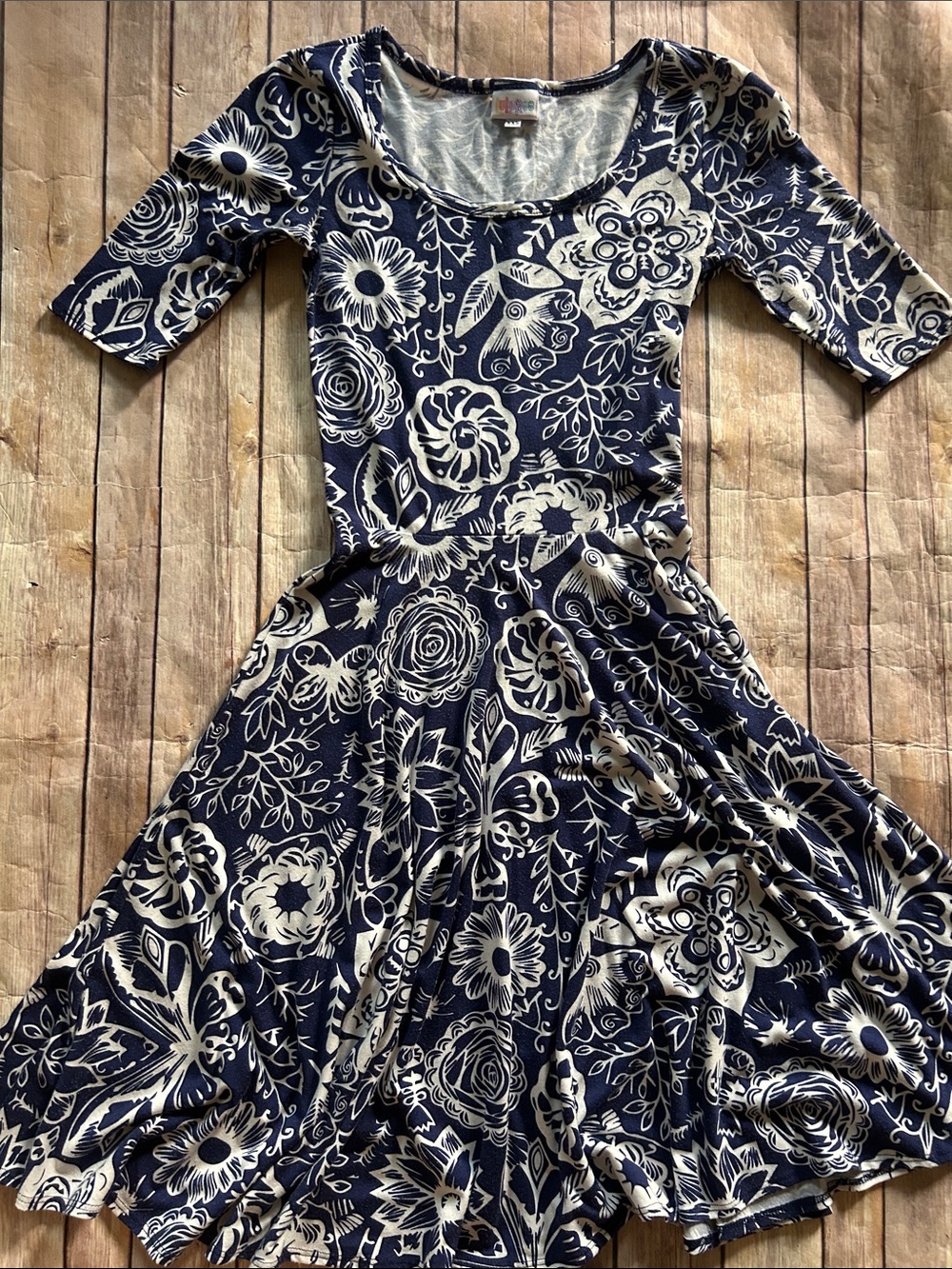 LuLaRoe Navy and White Floral Fit & Flare Midi Dress